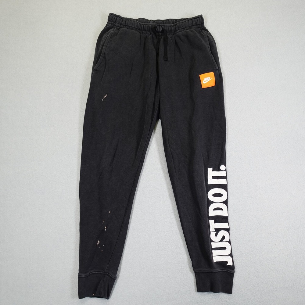 Nike Sweatpants Mens S Black Just Do It Graphic Joggers Fleece Lounge Gym Active